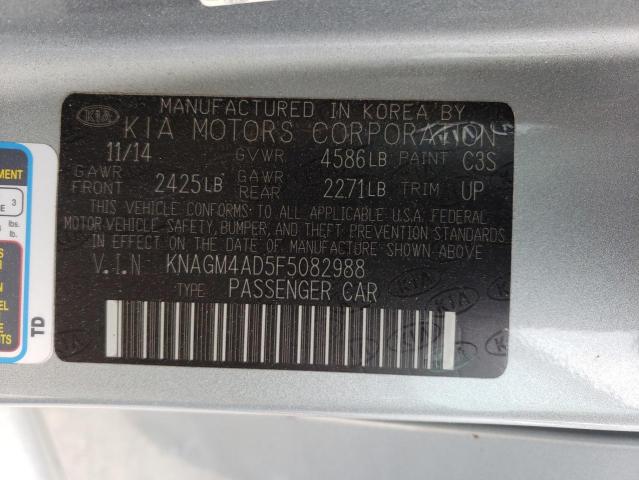 KNAGM4AD5F5082988 - 2015 KIA OPTIMA HYBRID GRAY photo 12