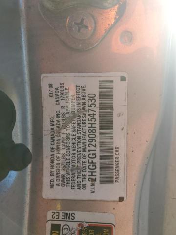2HGFG12908H547530 - 2008 HONDA CIVIC EXL SILVER photo 12