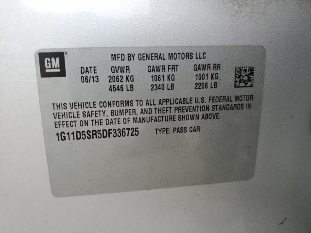 1G11D5SR5DF336725 - 2013 CHEVROLET MALIBU 1LT ვერცხლისფერი ფოტო 13