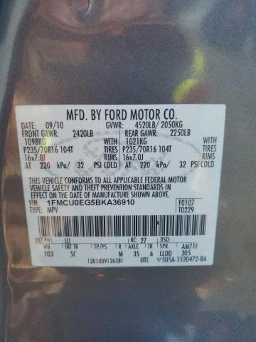 1FMCU0EG5BKA36910 - 2011 FORD ESCAPE LIMITED GRAY photo 12