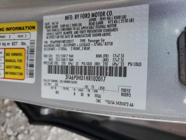 3FA6P0HD1HR102017 - 2017 FORD FUSION SE SILVER photo 12