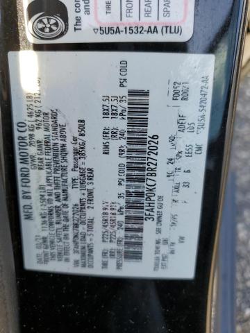 3FAHP0KC7BR272026 - 2011 FORD FUSION SPORT BLACK photo 12