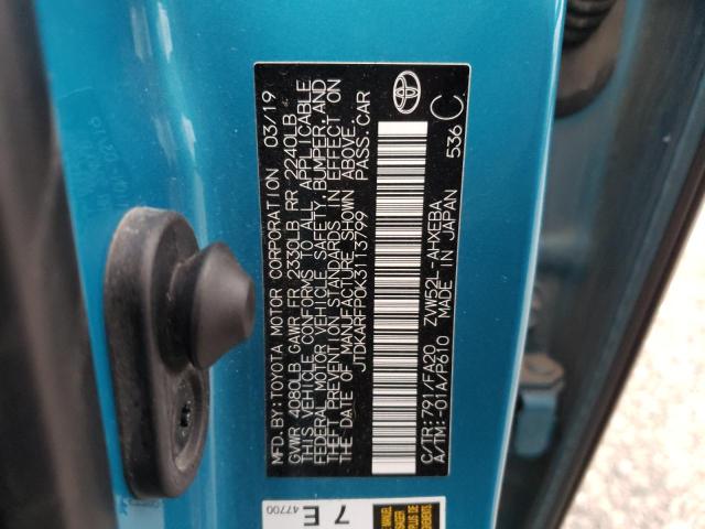 JTDKARFP0K3113799 - 2019 TOYOTA PRIUS PRIM 蓝色 照片 12