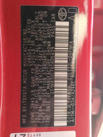 2T1KR32E76C605429 - 2006 TOYOTA MATRIX XR 红色 照片 12