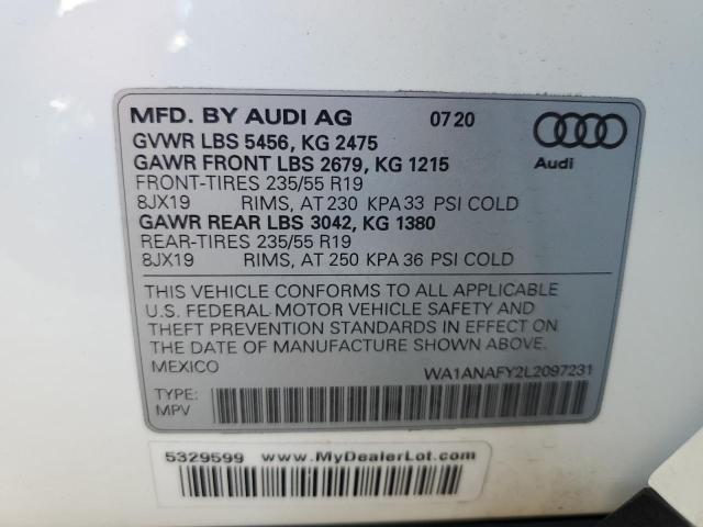 WA1ANAFY2L2097231 - 2020 AUDI Q5 PREMIUM WHITE photo 14