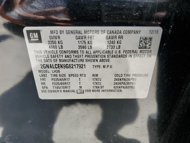 2GNALCEK9G6217921 - 2016 CHEVROLET EQUINOX LT BLACK photo 12