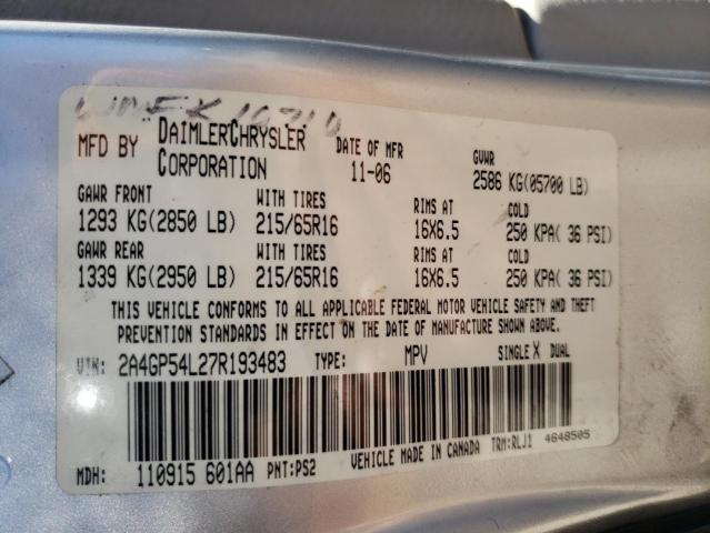 2A4GP54L27R193483 - 2007 CHRYSLER TOWN & COU TOURING 灰色 照片 10