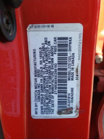 2T1KR38E93C068193 - 2003 TOYOTA COROLLA MA XR RED photo 12