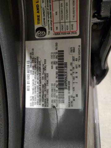 3FAHP0HA2CR113888 - 2012 FORD FUSION SE GRAY photo 12