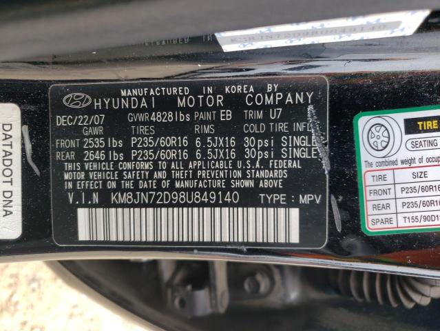 KM8JN72D98U849140 - 2008 HYUNDAI TUCSON SE BLACK photo 13