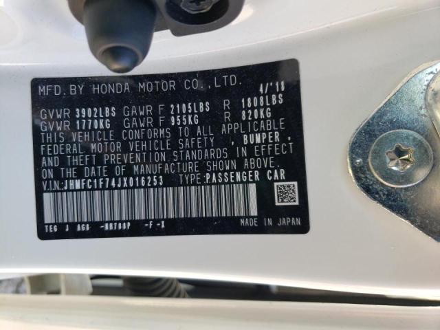 JHMFC1F74JX016253 - 2018 HONDA CIVIC EXL თეთრი ფოტო 10