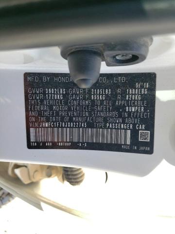 JHMFC1F70JX022745 - 2018 HONDA CIVIC EXL 白色 照片 12