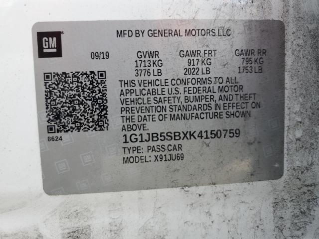 1G1JB5SBXK4150759 - 2019 CHEVROLET SONIC LS Ağ foto 12