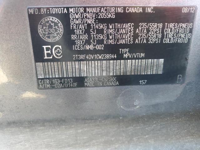 2T3RF4DV1CW238944 - 2012 TOYOTA RAV4 SPORT GRAY photo 12