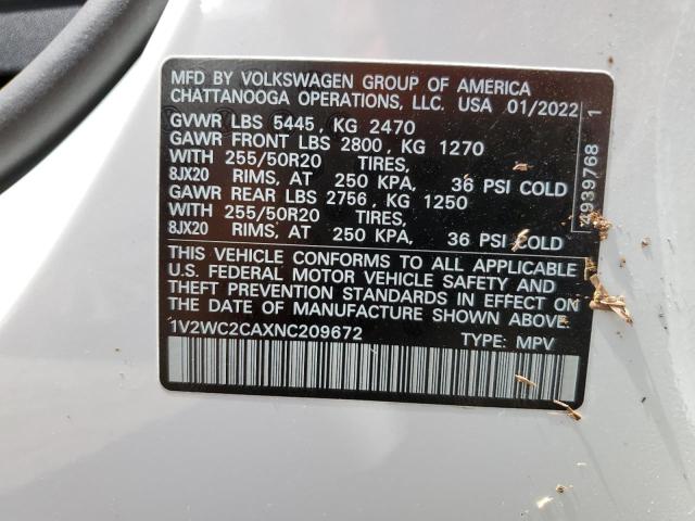 1V2WC2CAXNC209672 - 2022 VOLKSWAGEN ATLAS CROS SE Ağ foto 13