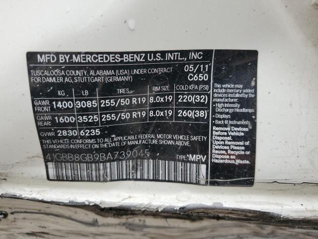 4JGBB8GB9BA739045 - 2011 MERCEDES-BENZ ML 350 4MATIC WHITE photo 13