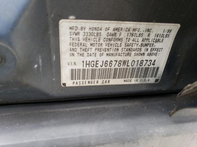 1HGEJ6678WL018734 - 1998 HONDA CIVIC LX GREEN photo 12