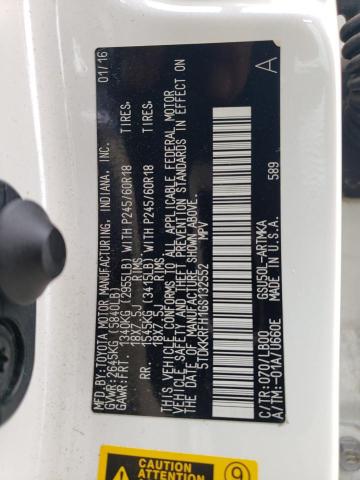 5TDKKRFH1GS132552 - 2016 TOYOTA HIGHLANDER XLE 白色 照片 13