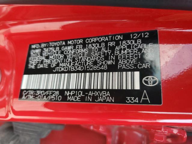 JTDKDTB34D1528548 - 2013 TOYOTA PRIUS C RED photo 13