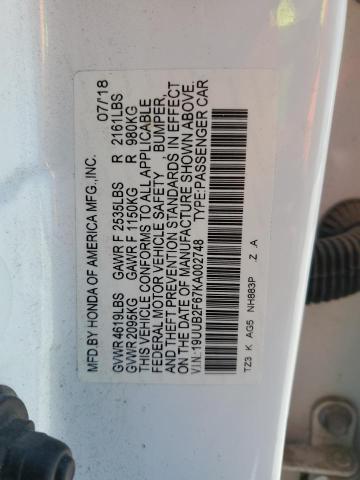 19UUB2F67KA002748 - 2019 ACURA TLX TECHNOLOGY 白色 照片 12