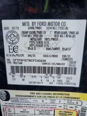 1FTFW1ET8CFC43235 - 2012 FORD F150 SUPERCREW BLACK photo 13