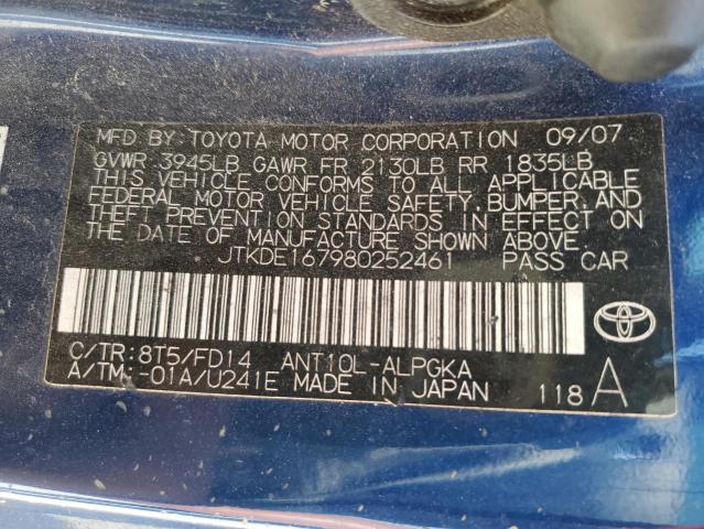 JTKDE167980252461 - 2008 TOYOTA SCION TC BLUE photo 13