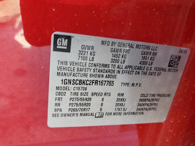 1GNSCBKC2FR167765 - 2015 CHEVROLET TAHOE C1500 LT RED photo 13