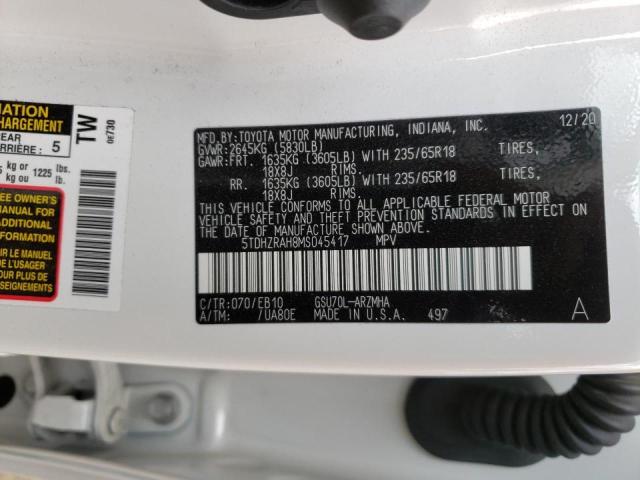 5TDHZRAH8MS045417 - 2021 TOYOTA HIGHLANDER XLE WHITE photo 14