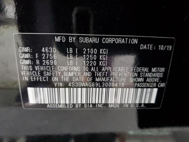 4S3BWAG69L3009418 - 2020 SUBARU LEGACY SPORT BLACK photo 13