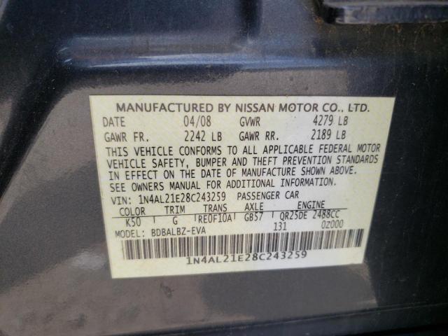 1N4AL21E28C243259 - 2008 NISSAN ALTIMA 2.5 GRAY photo 12