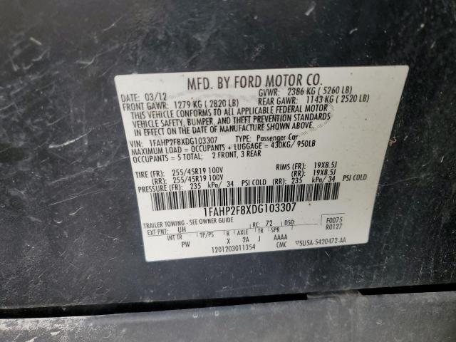 1FAHP2F8XDG103307 - 2013 FORD TAURUS LIMITED BLACK photo 12