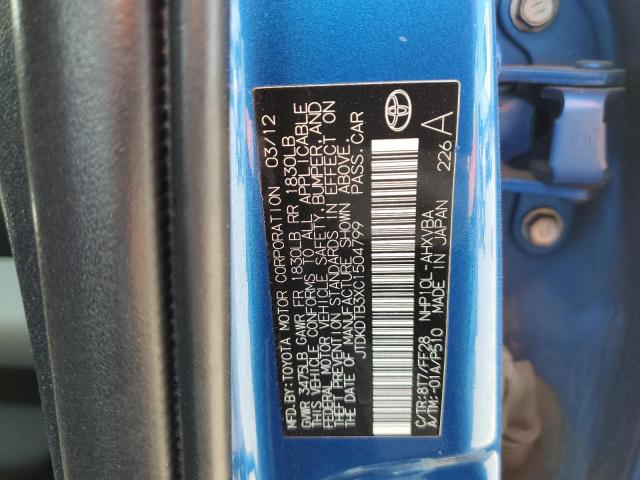 JTDKDTB3XC1504799 - 2012 TOYOTA PRIUS C BLUE photo 12