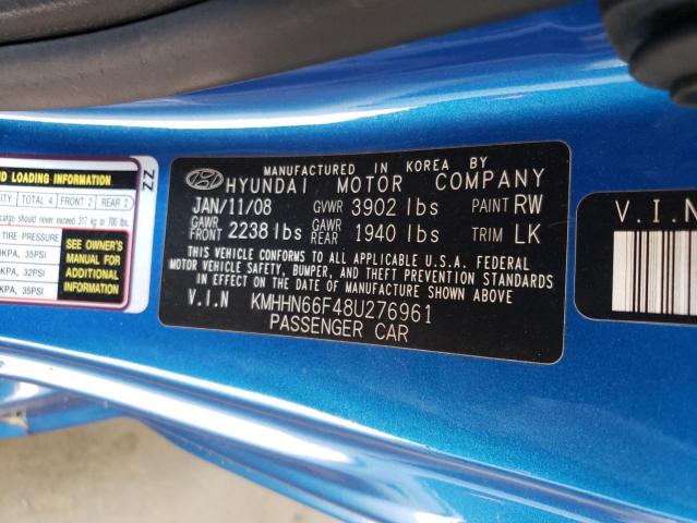 KMHHN66F48U276961 - 2008 HYUNDAI TIBURON GT BLUE photo 12