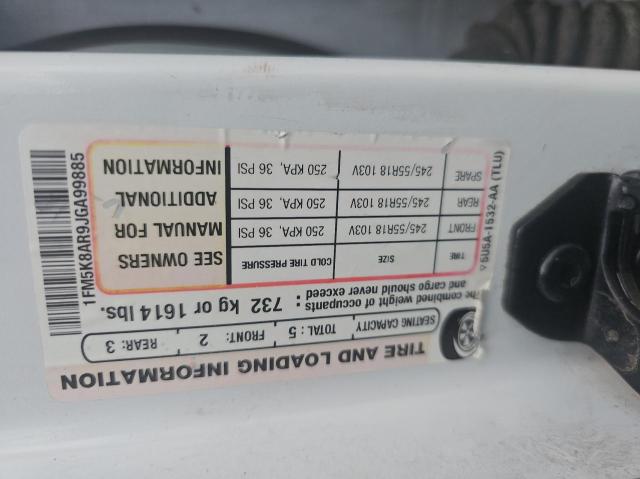 1FM5K8AR9JGA99885 - 2018 FORD EXPLORER POLICE INTERCEPTOR WHITE photo 10