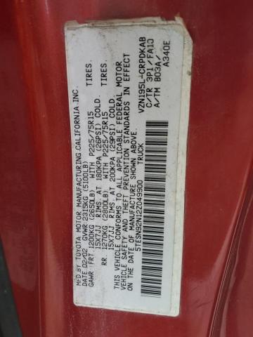 5TESN92N12Z049900 - 2002 TOYOTA TACOMA XTRACAB PRERUNNER ბურგუნდია ფოტო 12