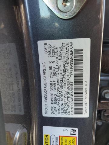 1HGCV3F46KA010881 - 2019 HONDA ACCORD HYBRID EX GRAY photo 12