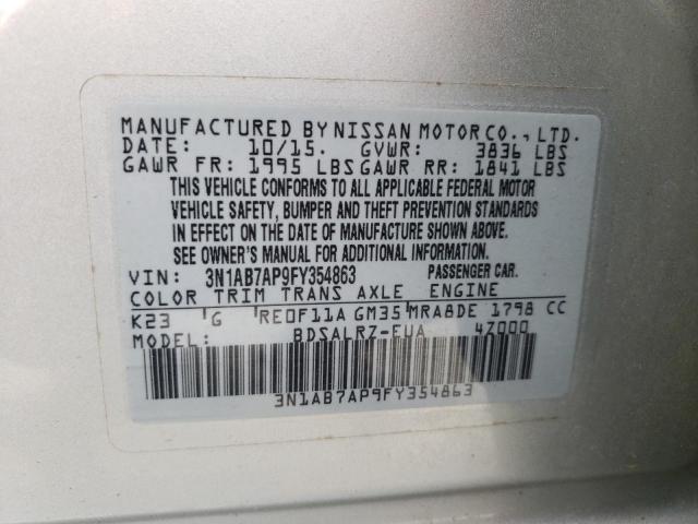 3N1AB7AP9FY354863 - 2015 NISSAN SENTRA S SILVER photo 12