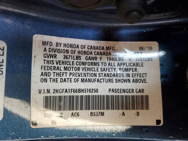 2HGFA1F66BH510250 - 2011 HONDA CIVIC LX-S BLUE photo 12