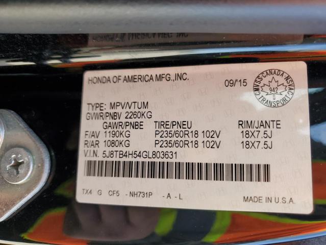 5J8TB4H54GL803631 - 2016 ACURA RDX TECHNOLOGY BLACK photo 13