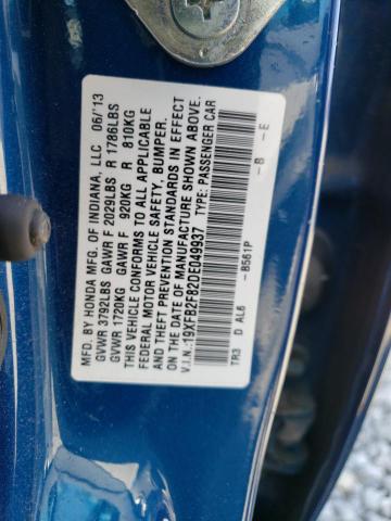 19XFB2F82DE049937 - 2013 HONDA CIVIC EX BLUE photo 12