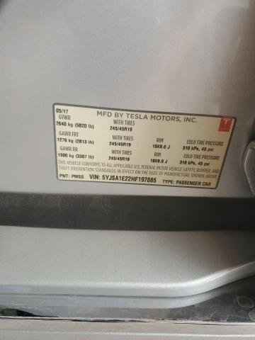 5YJSA1E22HF197885 - 2017 TESLA MODEL S ვერცხლისფერი ფოტო 12