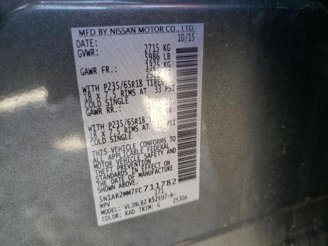 5N1AR2MM7FC711782 - 2015 NISSAN PATHFINDER S GRAY photo 12