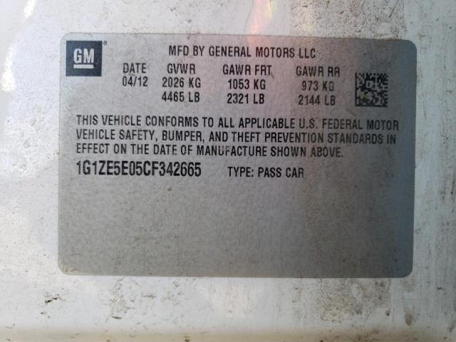 1G1ZE5E05CF342665 - 2012 CHEVROLET MALIBU LTZ თეთრი ფოტო 12