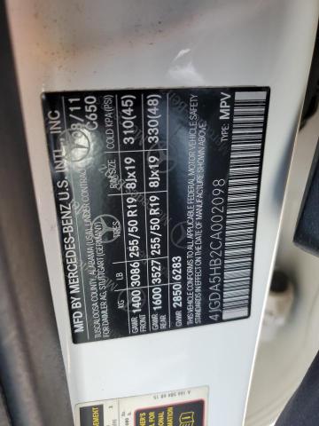 4JGDA5HB2CA002098 - 2012 MERCEDES-BENZ ML 350 4MATIC WHITE photo 13