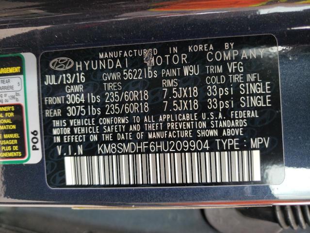 KM8SMDHF6HU209904 - 2017 HYUNDAI SANTA FE SE CHARCOAL photo 13