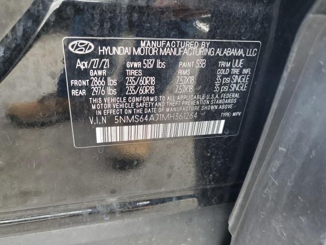 5NMS64AJ1MH361264 - 2021 HYUNDAI SANTA FE SEL BLACK photo 13