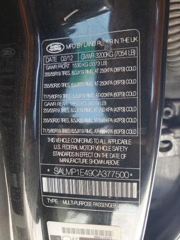 SALMP1E49CA377500 - 2012 LAND ROVER RANGE ROVE AUTOBIOGRAPHY BLACK photo 13