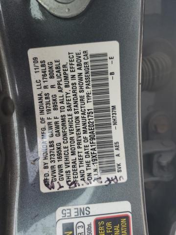 19XFA1F90AE021751 - 2010 HONDA CIVIC EXL ნაცრისფერი ფოტო 12