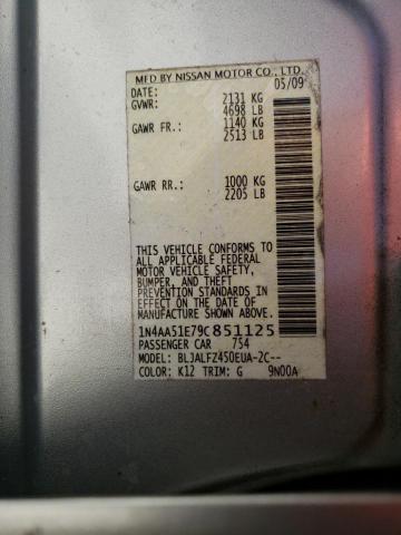 1N4AA51E79C851125 - 2009 NISSAN MAXIMA S SILVER photo 12