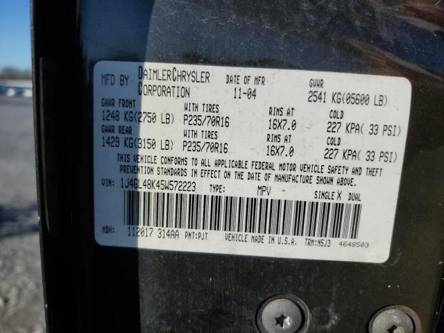 1J4GL48K45W572223 - 2005 JEEP LIBERTY SPORT BLACK photo 12